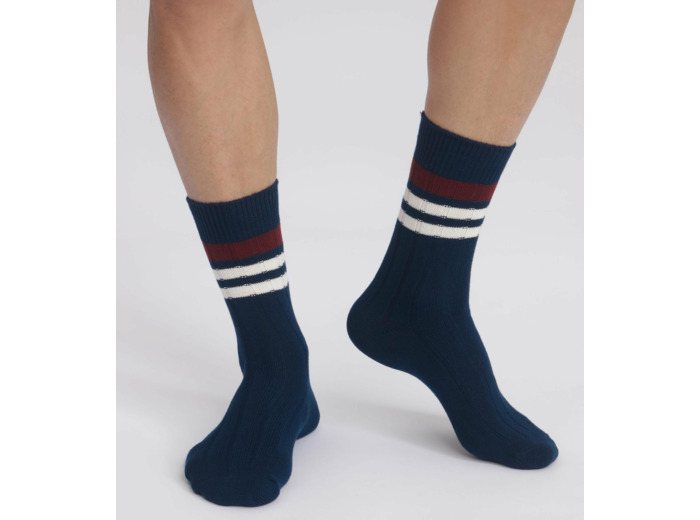 Chaussettes homme en maille côtelée à rayures Marine Dim Bambou