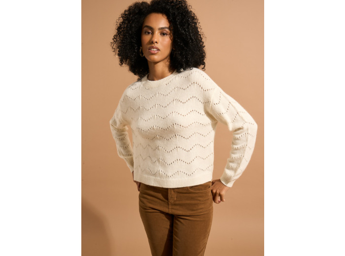 Pull col rond avec jeu de points ajourés