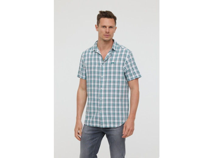 Chemise à carreaux manches courtes et broderie poitrine