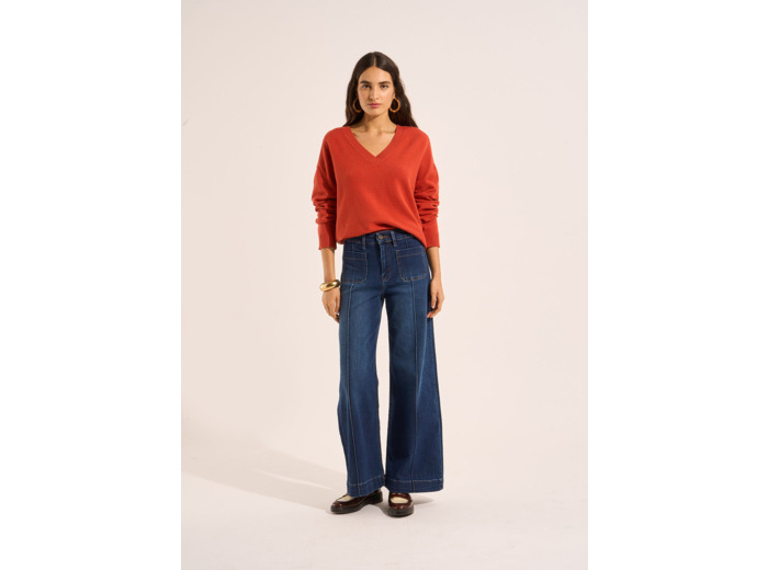 Jean flare taille haute pli nervuré