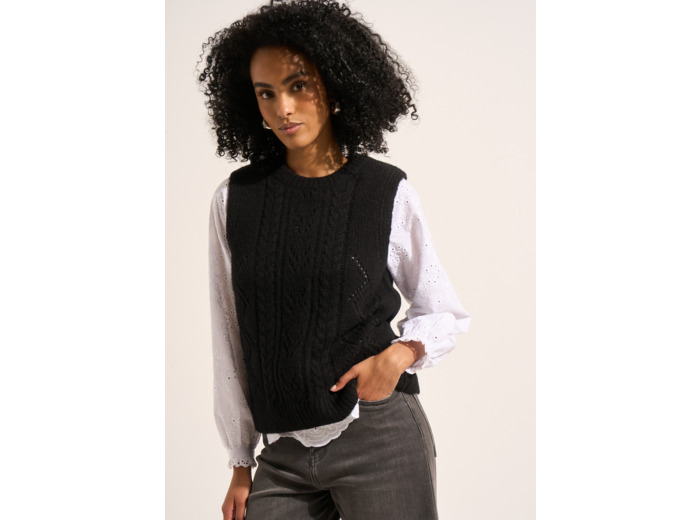 Pull sans manches à col rond et jeu de points