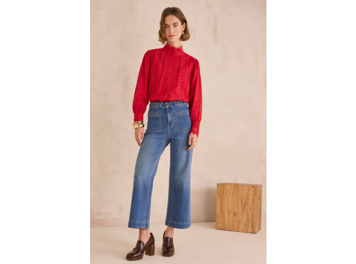 Jean cropped large aux détails tressés ROMA