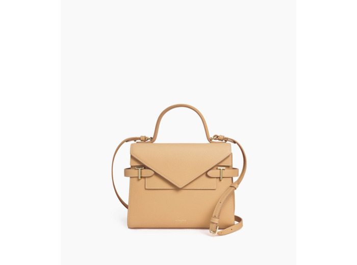 Sac à main double rabat moyen modèle Emilie en cuir grainé