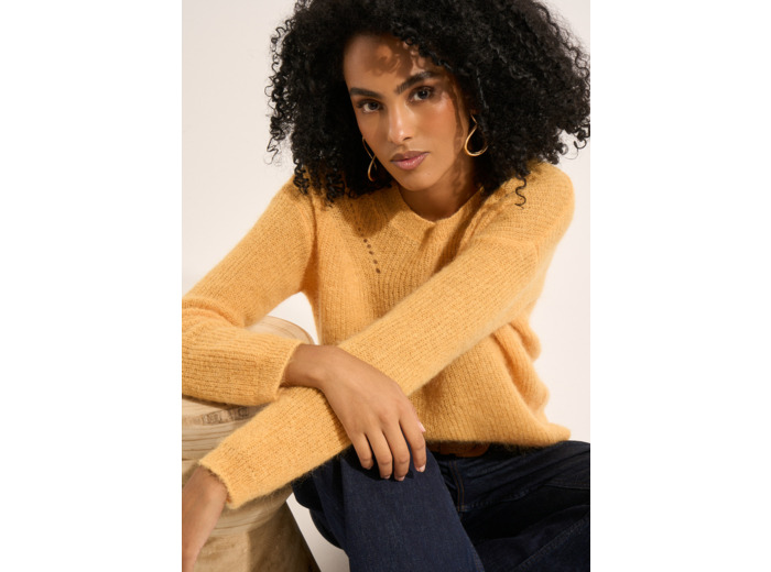 Pull col rond à détails tricotés