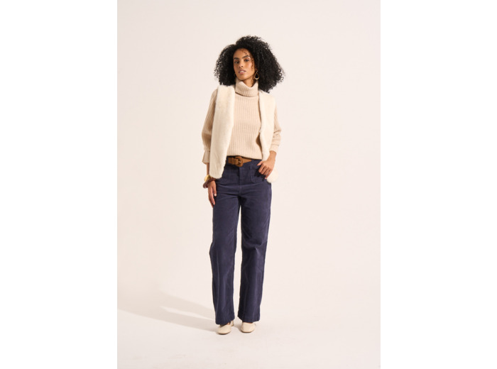 Pantalon large en velours de coton 700 raies taille haute