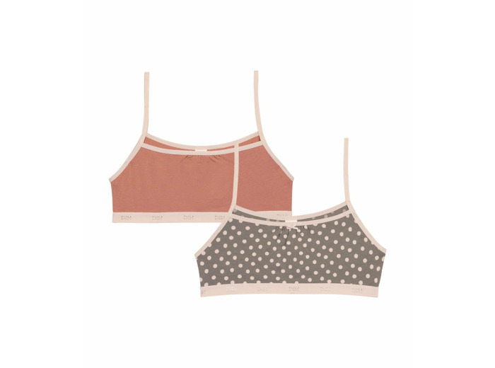 Lot de 2 brassières fille en coton stretch Rose motif pois Les Pockets