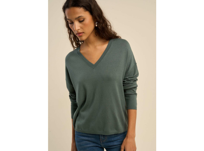 Pull maille fine col V