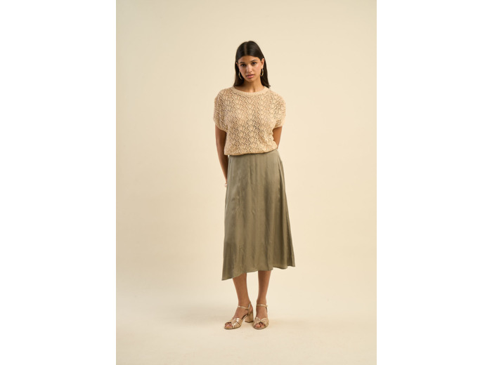 Jupe longue évasée en satin de viscose