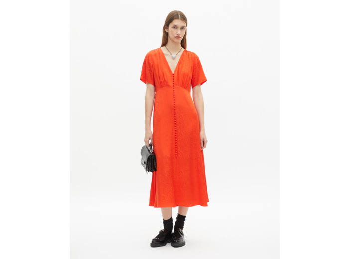 Robe longue en jacquard motif léopard orange orange red