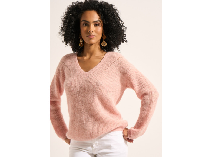 Pull à col V en mohairs et Alpaga