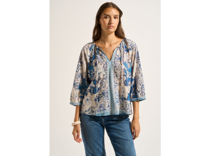 Blouse ample imprimée à manches légèrement bouffantes