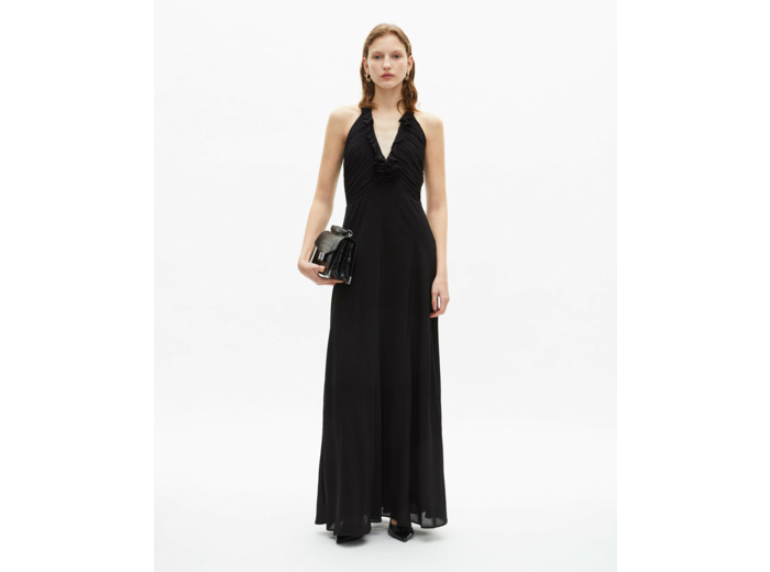 Robe longue dos nu detail fleur black