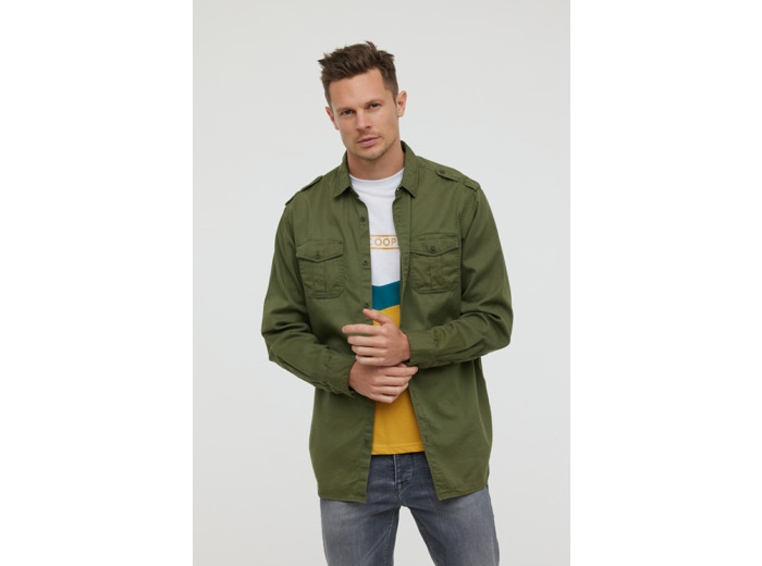 Chemise en twill de coton, manches longues, esprit «militaire» avec poches plaquées devant et pattes épaules