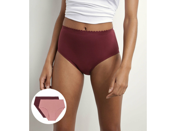 Lot de 2 culottes hautes en coton stretch Rose Rubis Body Touch Easy