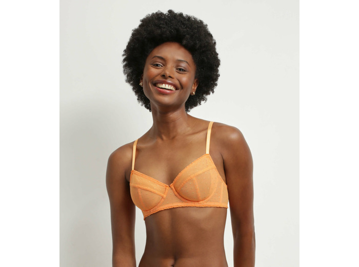 Soutien-gorge à armatures en tulle orange et pois lurex Shiny Mesh