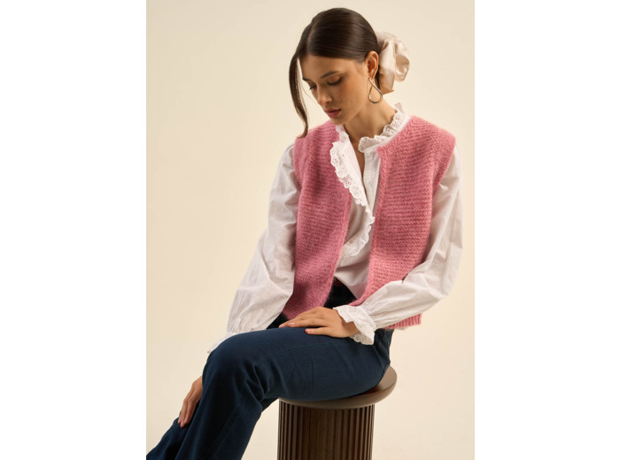 Gilet sans manches en mohair fils métallisés