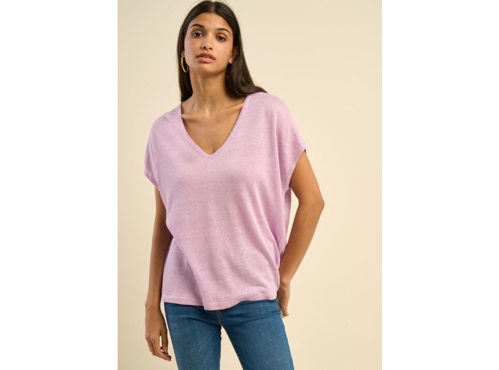 Pull sans manches col V 100% lin