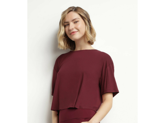 T-shirt de sport femme en viscose Bordeaux avec dos ouvert Dim Move