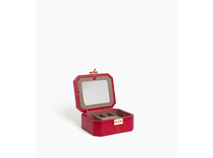 Petite boite à bijoux fermoir T en cuir