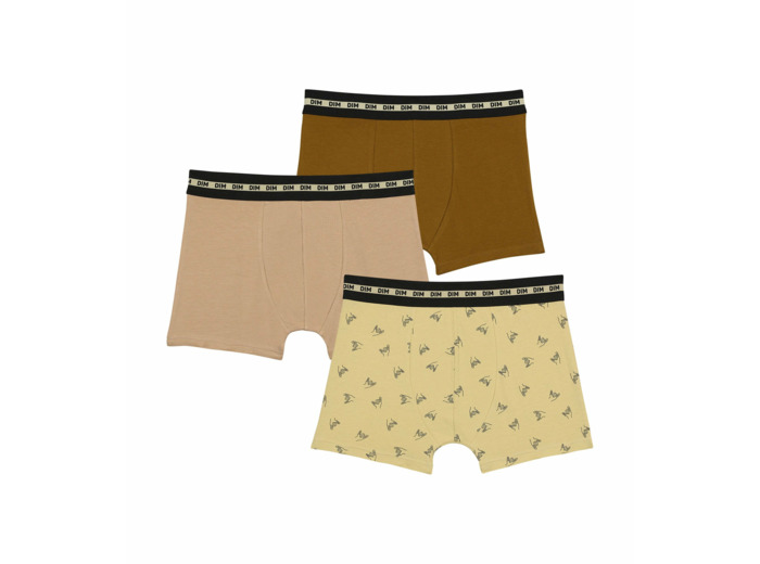Lot de 3 boxers garçon à motif fun Marron Olive Dim Coton Stretch