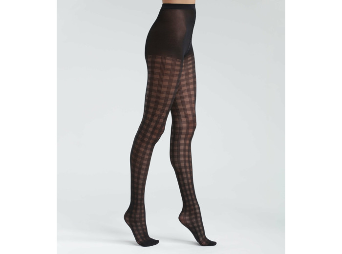 Collant semi-opaque à motifs carreaux XL Noir Dim Style