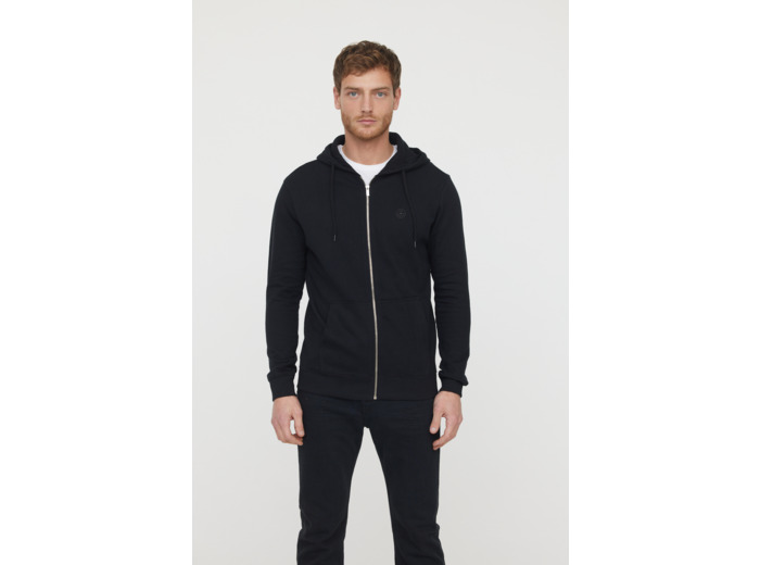 Hoodie zippé basique en coton bio gratté et print poitrine