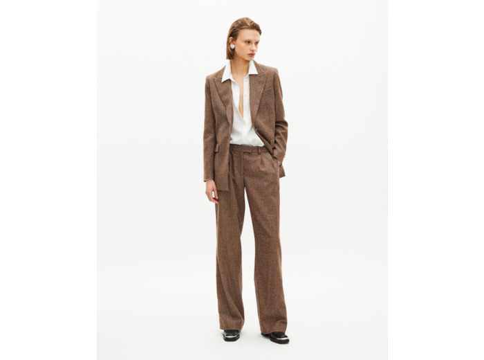 Veste tailleur en pied de poule camel marron