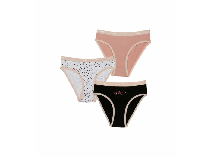 Lot de 3 slips fille coton stretch motif étoiles Noir Rose Les Pockets