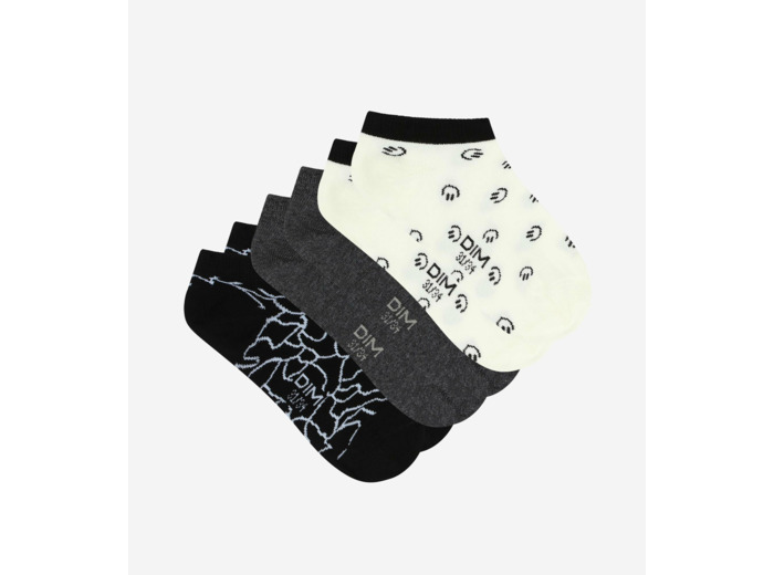 Lot de 3 paires de socquettes enfant Noir à motif smiley Coton Style
