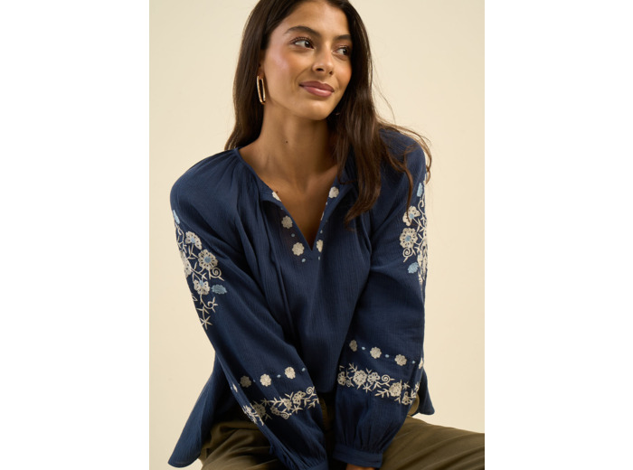 Blouse brodée ample en gaze de coton