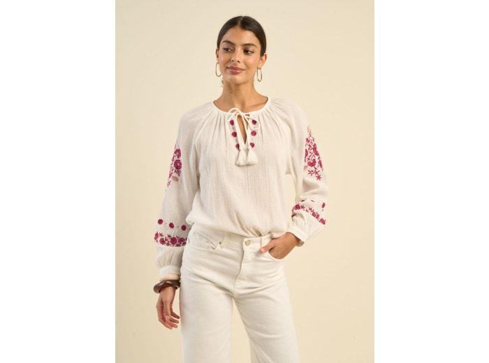Blouse brodée ample en gaze de coton
