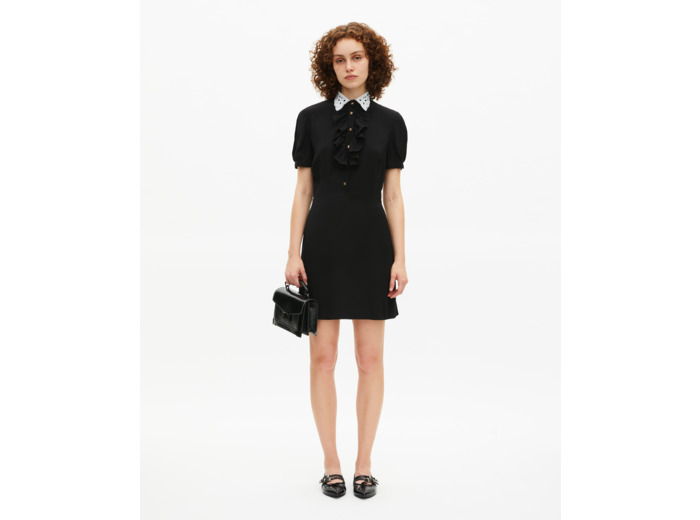 Robe à col brodé contrasté courte noire black