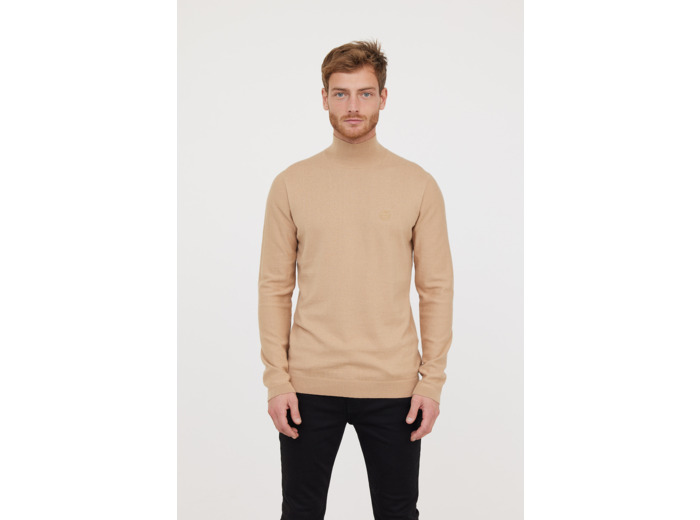 Pull basique col montant avec laine recyclée et print poitrine