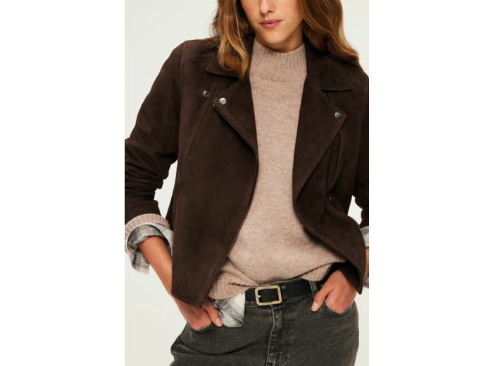 Veste biker en cuir velours - BIBIANE