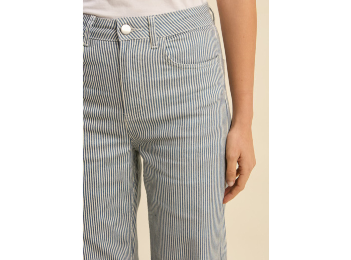 Pantalon droit et rayé à taille haute