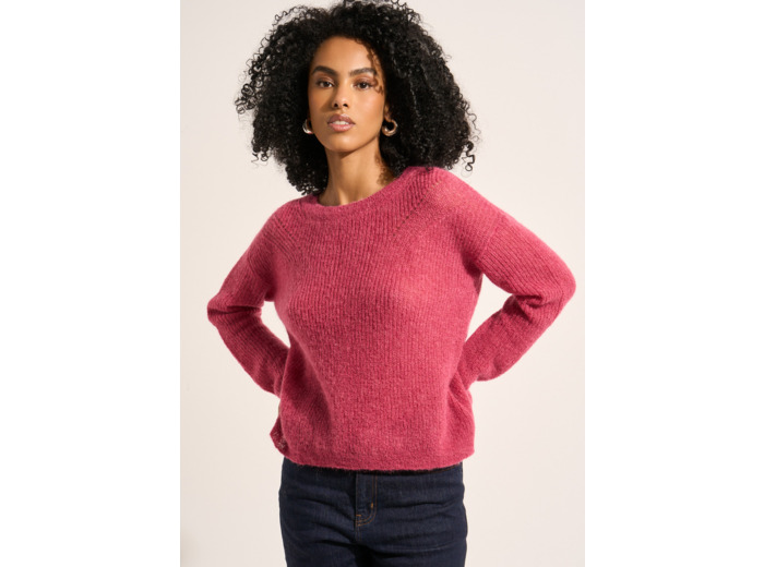 Pull col rond à détails tricotés
