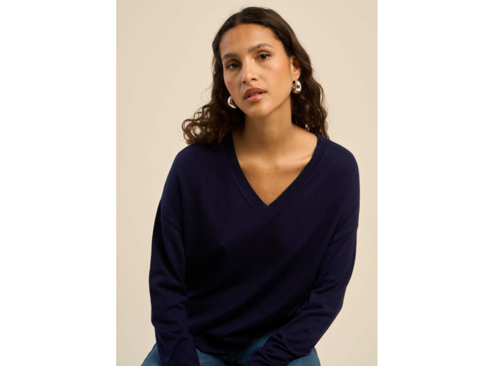 Pull maille fine col V