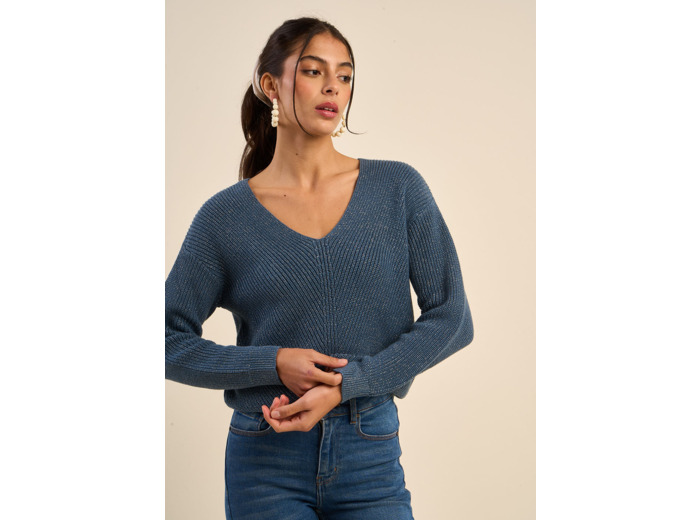 Pull ample à col V avec détails en lurex