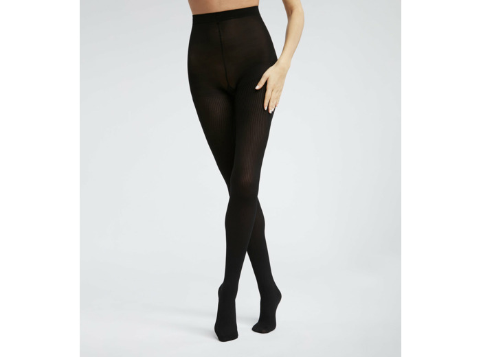 Collant femme en voile opaque côtelé Noir Dim Style