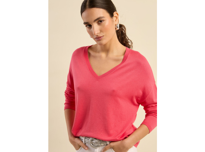 Pull maille fine col V