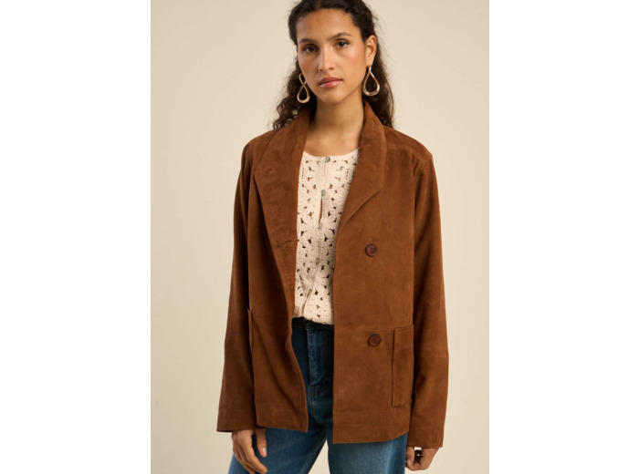 Veste col montant en cuir suédé