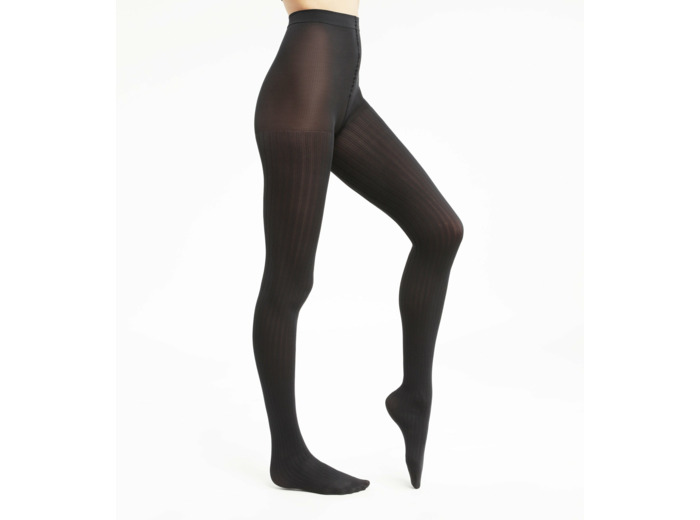 Collant semi-opaque femme à côtes plates Noir Dim Style