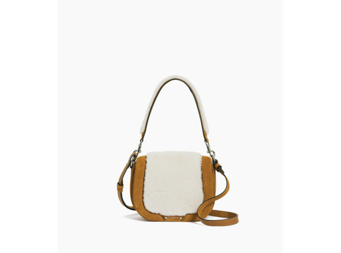 Sac bandoulière moyen modèle Ella en cuir suède et peau lainée