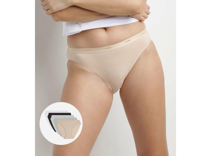 Lot de 5 slips noir, blanc, peau et gris coton Les Pockets