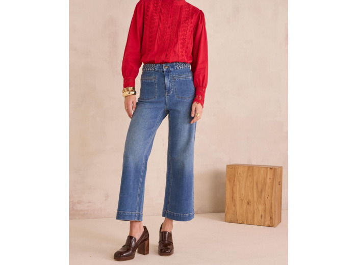 Jean cropped large aux détails tressés ROMA