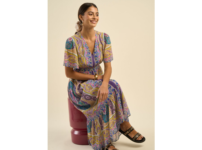 Robe longue décolleté V à motifs