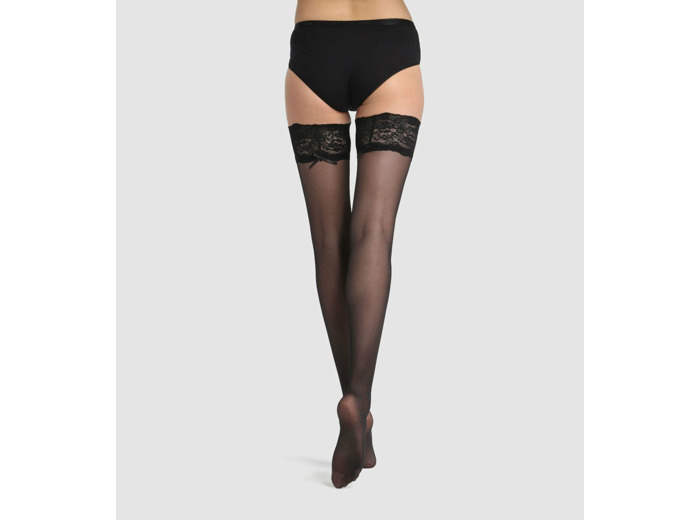 Bas autofixant semi-opaque noir jarretière dentelle Dim Up Sexy 25D