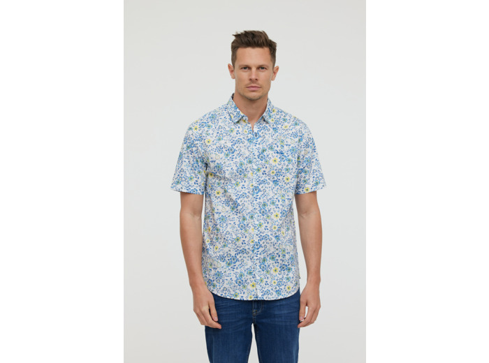 Chemise manches courtes, imprimé fleurs et broderie poitrine