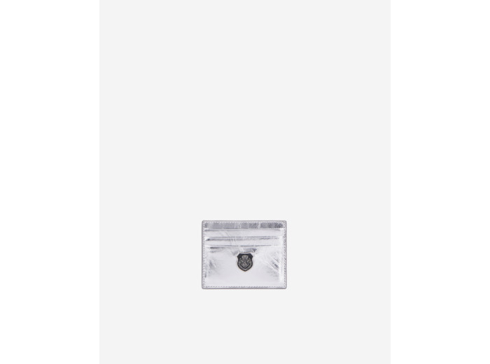Porte-cartes en cuir avec ecusson mettalique silver