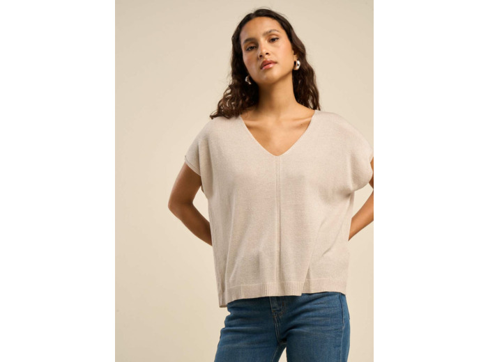 Pull oversize à col V et manches courtes